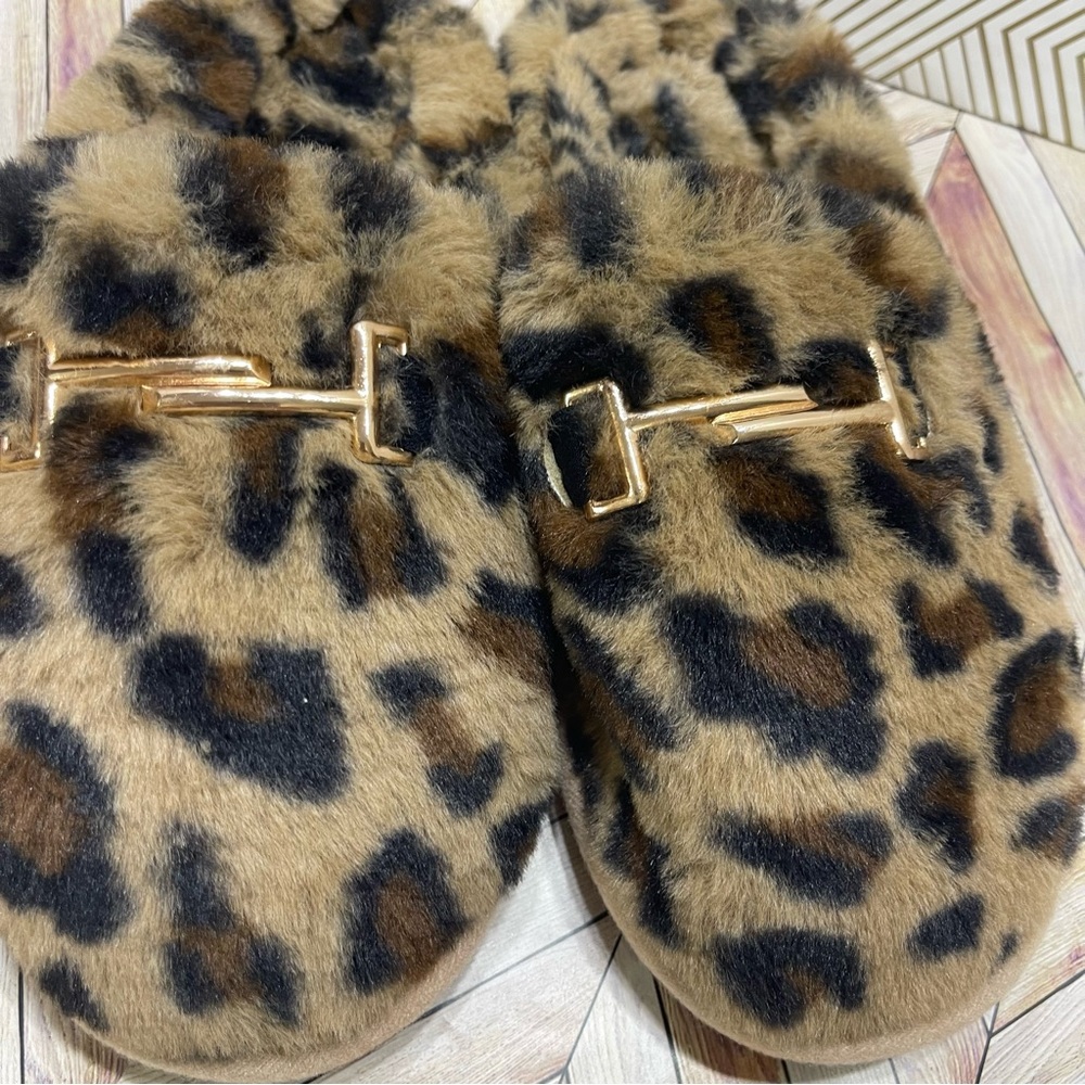 Leopard Designed Fur (all faux) Women's Slippers NWOT size‎ 7/8 K4 - Picture 4 of 6